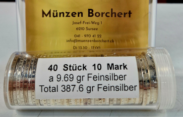 Deutschland Tube mit 40 Stück 10 Mark Gedenkmünzen